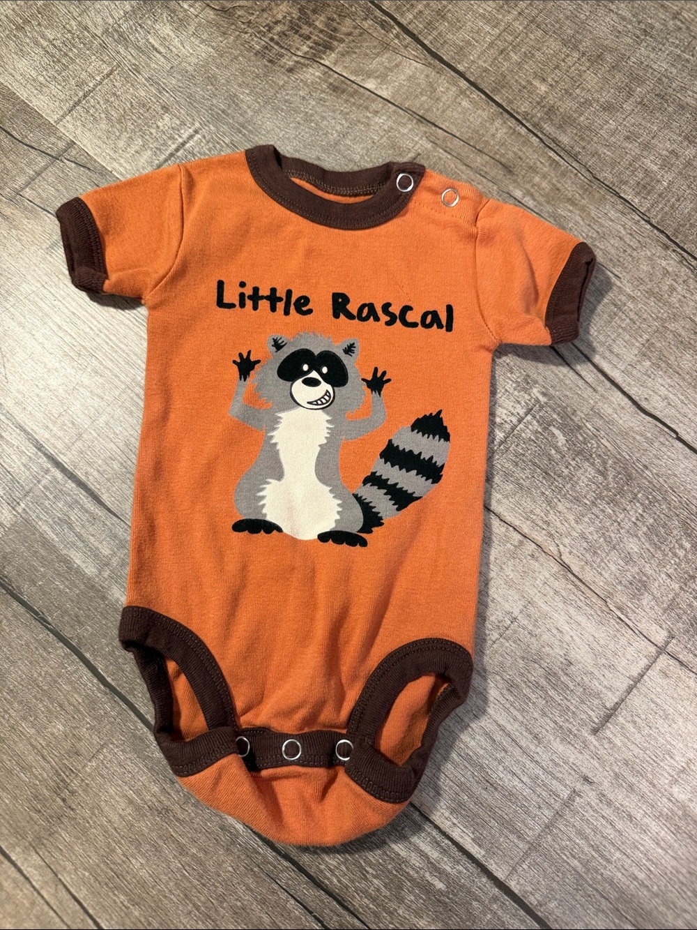 5/$15 Lazy One Orange Baby Onesie with Brown Trim Alamo size 6 month